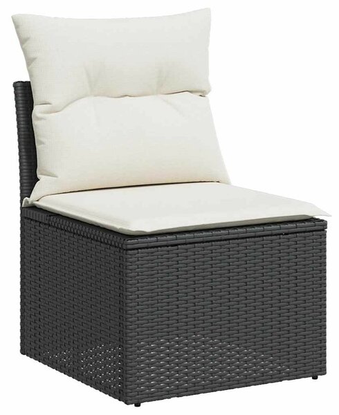 5 részes fekete polyrattan kerti kanapészett párnákkal