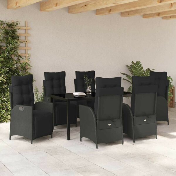 Kert étkező szett párnával 7 pcs Fekete polirattan