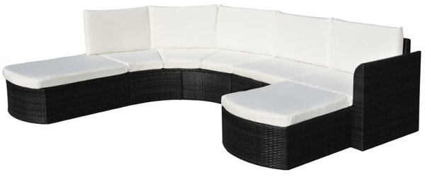 4-részes fekete polyrattan kerti bútorszett párnákkal
