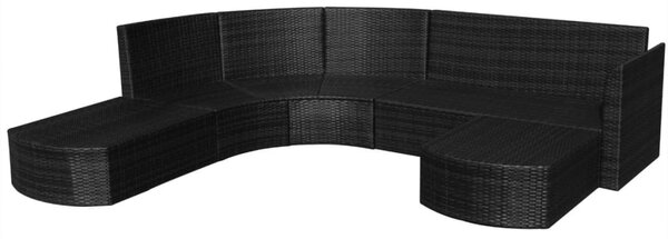 4-részes fekete polyrattan kerti bútorszett párnákkal