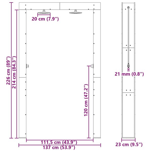 VidaXL Kültéri zuhany 226 cm Tömör Douglas fenyő és rozsdamentes acél