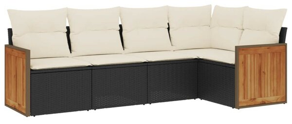 5 részes fekete polyrattan kerti kanapészett párnákkal