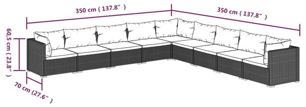 9 részes barna polyrattan kerti ülőgarnitúra párnákkal