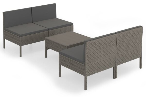 5 részes szürke polyrattan kerti ülőgarnitúra párnákkal