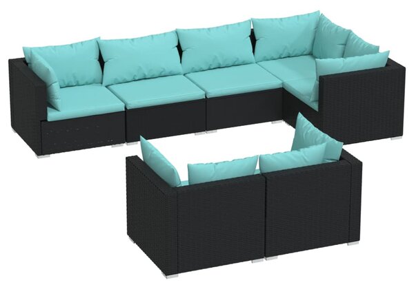 7 részes fekete polyrattan kerti ülőgarnitúra párnákkal