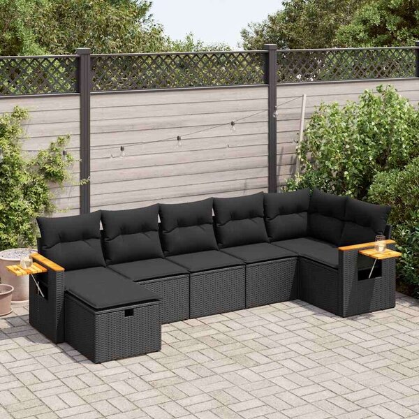 VidaXL 7 részes fekete polyrattan kerti ülőgarnitúra párnával