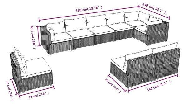 9 részes barna polyrattan kerti ülőgarnitúra párnákkal