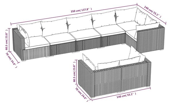 8 részes barna polyrattan kerti ülőgarnitúra párnákkal