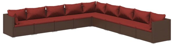 9 részes barna polyrattan kerti ülőgarnitúra párnákkal