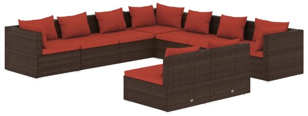 9 részes barna polyrattan kerti ülőgarnitúra párnákkal