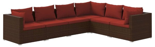 6 részes barna polyrattan kerti bútorszett párnákkal