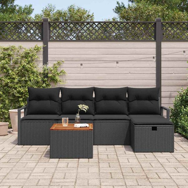 Kerti Kanapé Szett párnával tárolóval 6 pcs Fekete Poli rattan