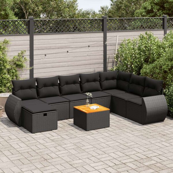VidaXL Polyrattan Kerti Ülőgarnitúra - 9 részes - Fekete