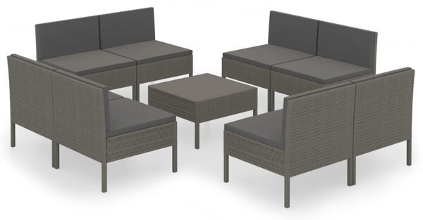9 részes szürke polyrattan kerti bútorszett párnákkal