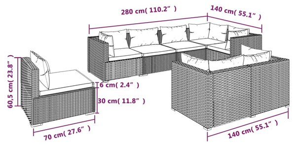 8 részes barna polyrattan kerti ülőgarnitúra párnákkal