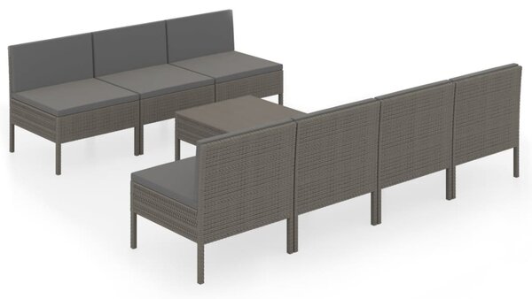 8 részes szürke polyrattan kerti ülőgarnitúra párnákkal