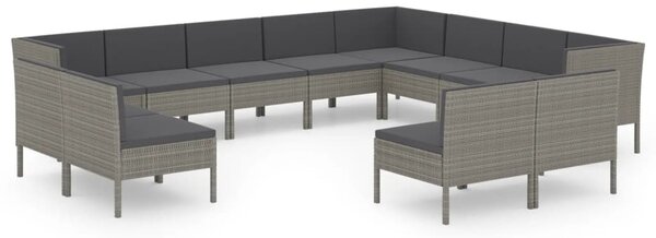 12 részes szürke polyrattan kerti ülőgarnitúra párnákkal