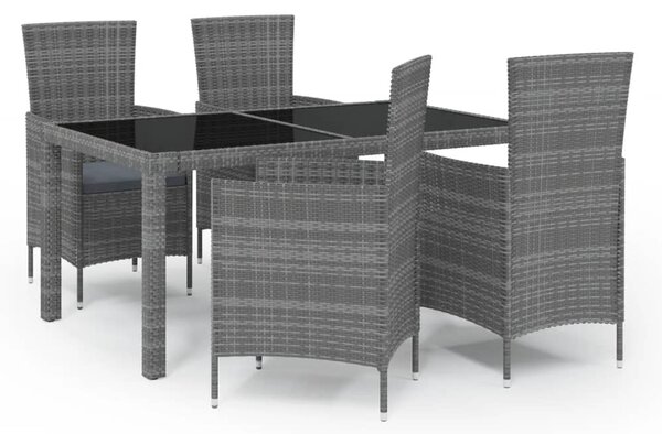 5 részes szürke polyrattan kültéri étkezőgarnitúra párnákkal