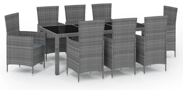9 részes szürke kültéri polyrattan étkezőszett párnákkal