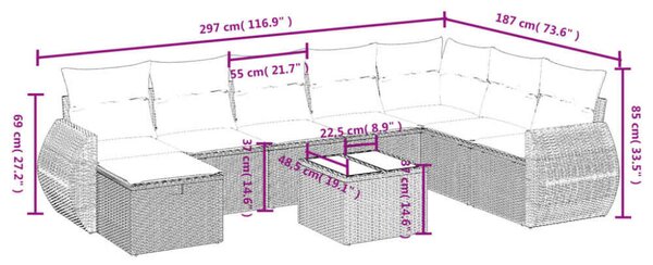 VidaXL Polyrattan Kerti Ülőgarnitúra - 9 részes - Fekete