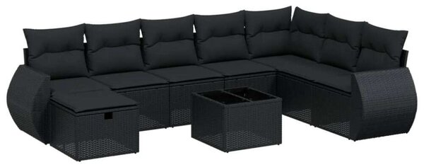 VidaXL Polyrattan Kerti Ülőgarnitúra - 9 részes - Fekete