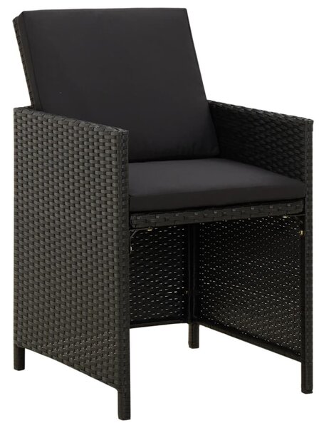 9 részes fekete polyrattan kerti étkezőgarnitúra párnákkal