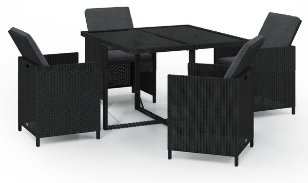 5 részes fekete polyrattan kerti étkezőgarnitúra párnákkal
