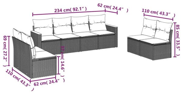 VidaXL Polyrattan Kerti Ülőgarnitúra - 8 részes - Fekete