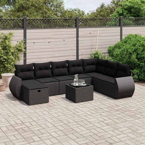 VidaXL Polyrattan Kerti Ülőgarnitúra - 9 részes - Fekete