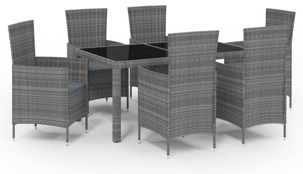 7 részes szürke polyrattan kültéri étkezőgarnitúra párnákkal