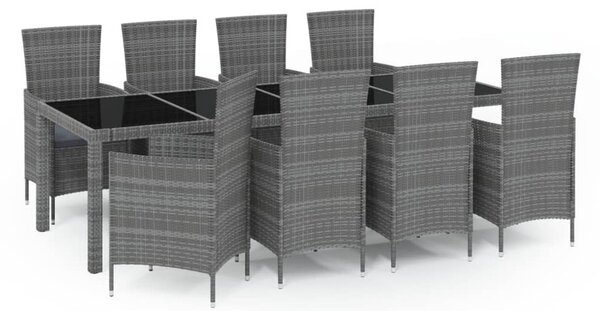 9 részes szürke kültéri polyrattan étkezőszett párnákkal