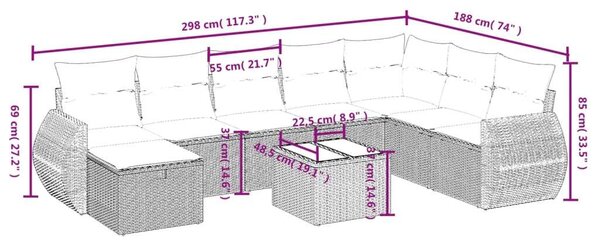 VidaXL Polyrattan Kerti Ülőgarnitúra - 9 részes - Fekete