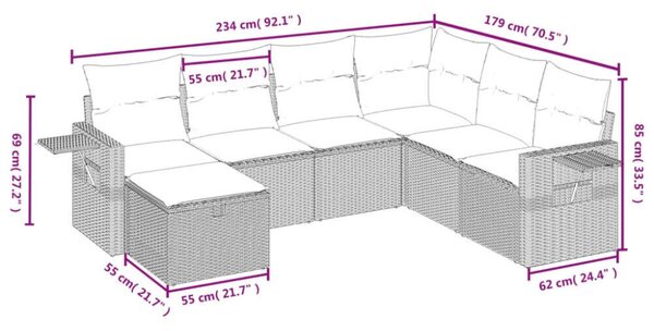 VidaXL Polyrattan Kerti Ülőgarnitúra - 7 részes - Bézs