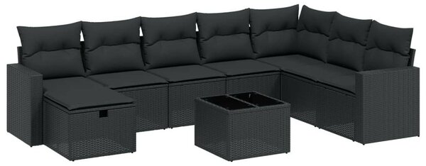 VidaXL Polyrattan Kerti Ülőgarnitúra - 9 részes - Fekete