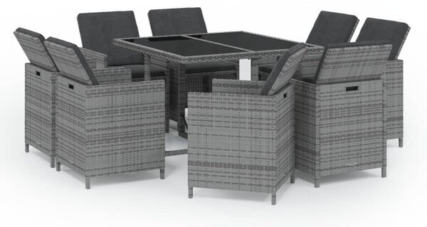 9 részes szürke polyrattan kerti étkezőgarnitúra párnákkal