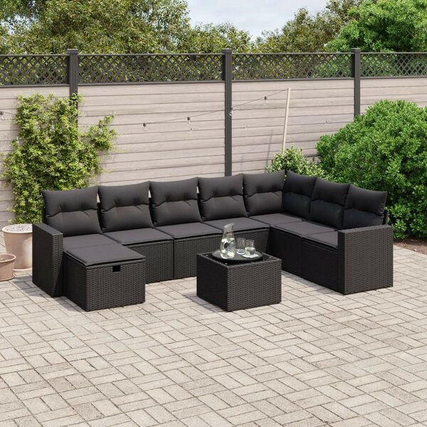 VidaXL Polyrattan Kerti Ülőgarnitúra - 9 részes - Fekete