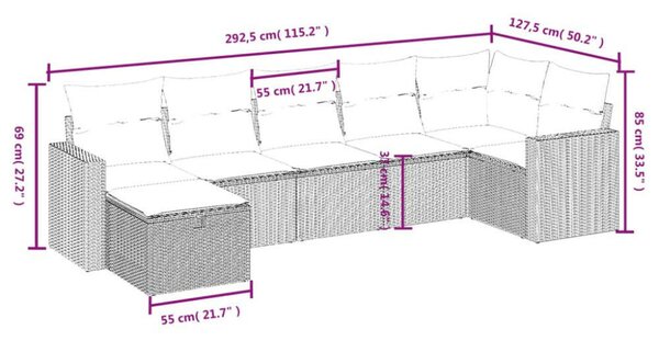 VidaXL Polyrattan Kerti Ülőgarnitúra - 7 részes - Fekete