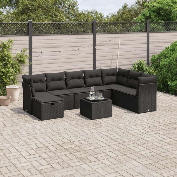VidaXL Polyrattan Kerti Ülőgarnitúra - 9 részes - Fekete