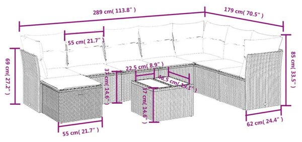 VidaXL Polyrattan Kerti Ülőgarnitúra - 9 részes - Fekete