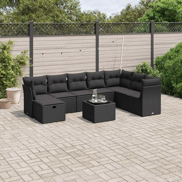VidaXL Polyrattan Kerti Ülőgarnitúra - 9 részes - Fekete