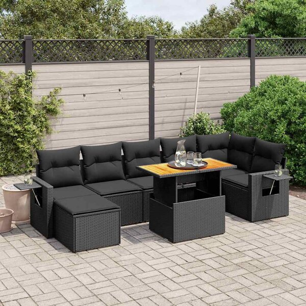 VidaXL Polyrattan Kerti Ülőgarnitúra - 8 részes - Fekete