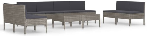 10 részes szürke polyrattan kerti bútorszett párnákkal