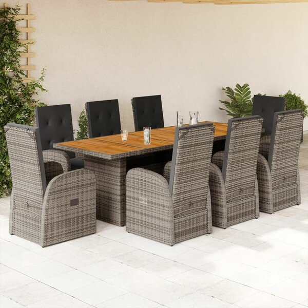 VidaXL Polyrattan Kerti Étkezőgarnitúra - 9 részes - Szürke