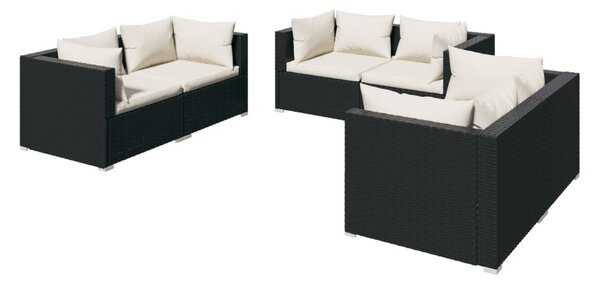 6 részes fekete polyrattan kerti ülőgarnitúra párnákkal