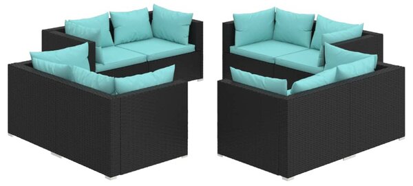 8 részes fekete polyrattan kerti ülőgarnitúra párnákkal