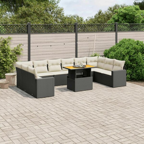 VidaXL Polyrattan Kerti Ülőgarnitúra - 11 részes - Fekete