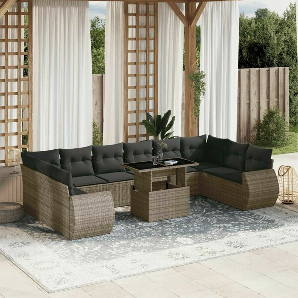 VidaXL Polyrattan Kerti Ülőgarnitúra - 11 részes - Szürke