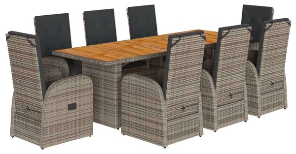 VidaXL Polyrattan Kerti Étkezőgarnitúra - 9 részes - Szürke