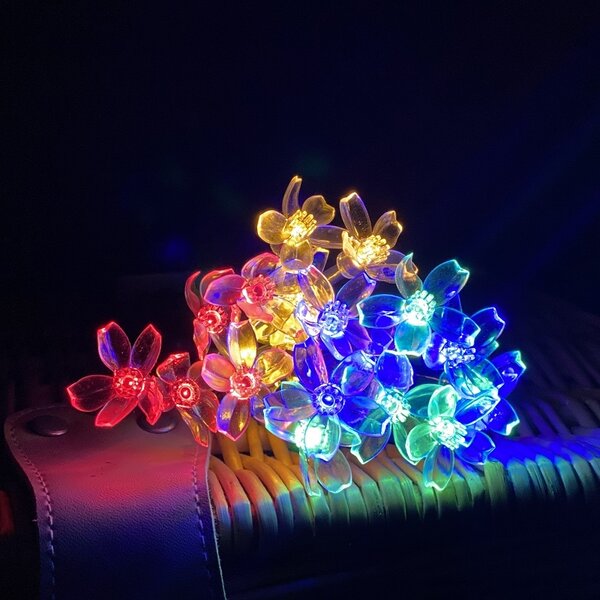 Napelemes Led cseresznyevirág fényfüzér, színes, kültéri, 50 led
