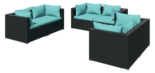6 részes fekete polyrattan kerti ülőgarnitúra párnákkal